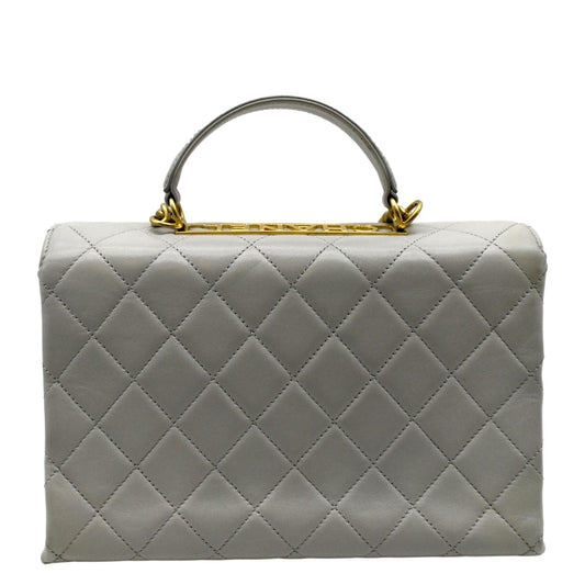 CHANEL Trendy Spirit Top Handle Quilted Leather Shoulder Bag Grey