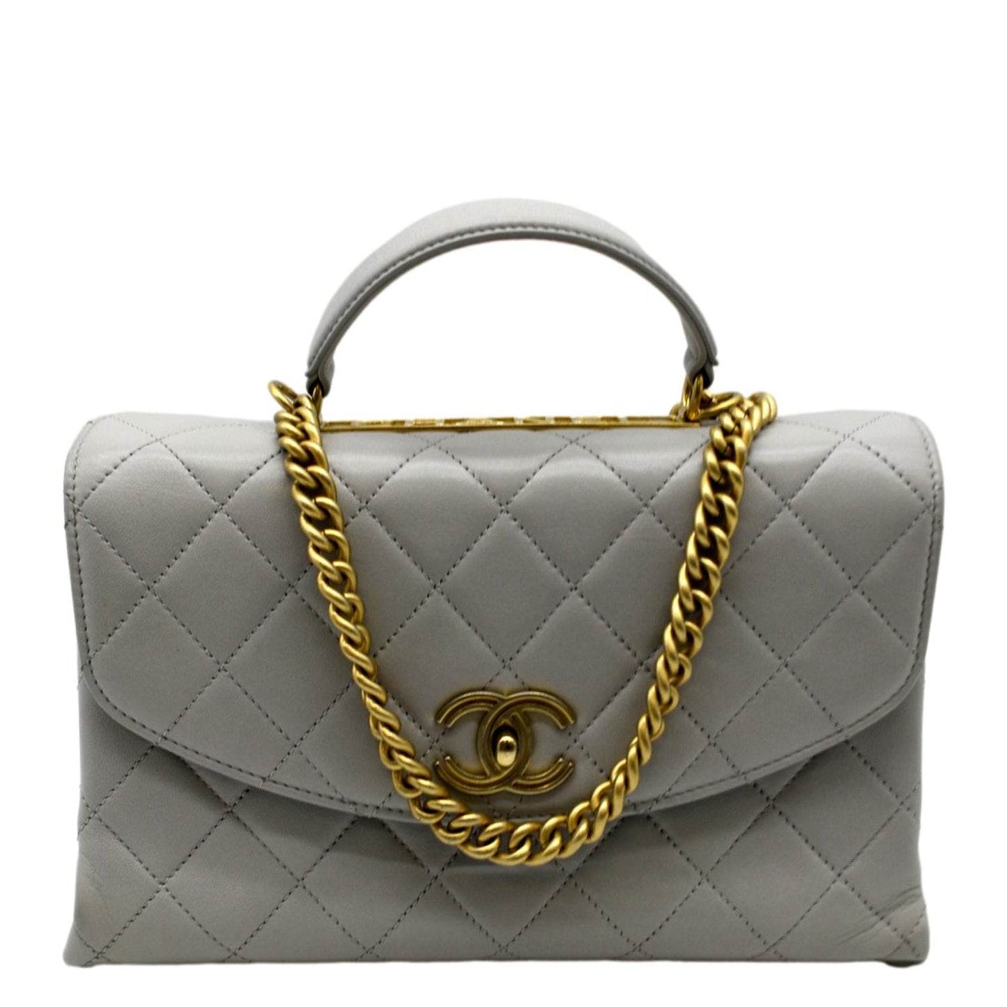 CHANEL Trendy Spirit Top Handle Quilted Leather Shoulder Bag Grey