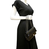 CHANEL Medium Flap Patent Leather Shoulder Bag Black