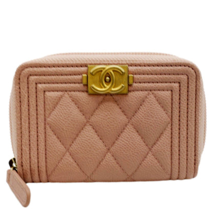 CHANEL Small Boy Caviar Leather Zip Around Wallet Pink