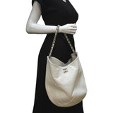 CHANEL Droplet Patent Leather Hobo Bag White