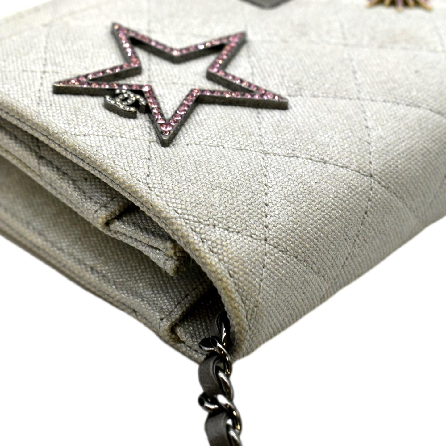 CHANEL Classic 2.55 Reissue Space Charm Quilted Canvas WOC Crossbody Bag Light Grey