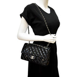 CHANEL Classic Medium Double Flap Patent Leather Shoulder Bag Black