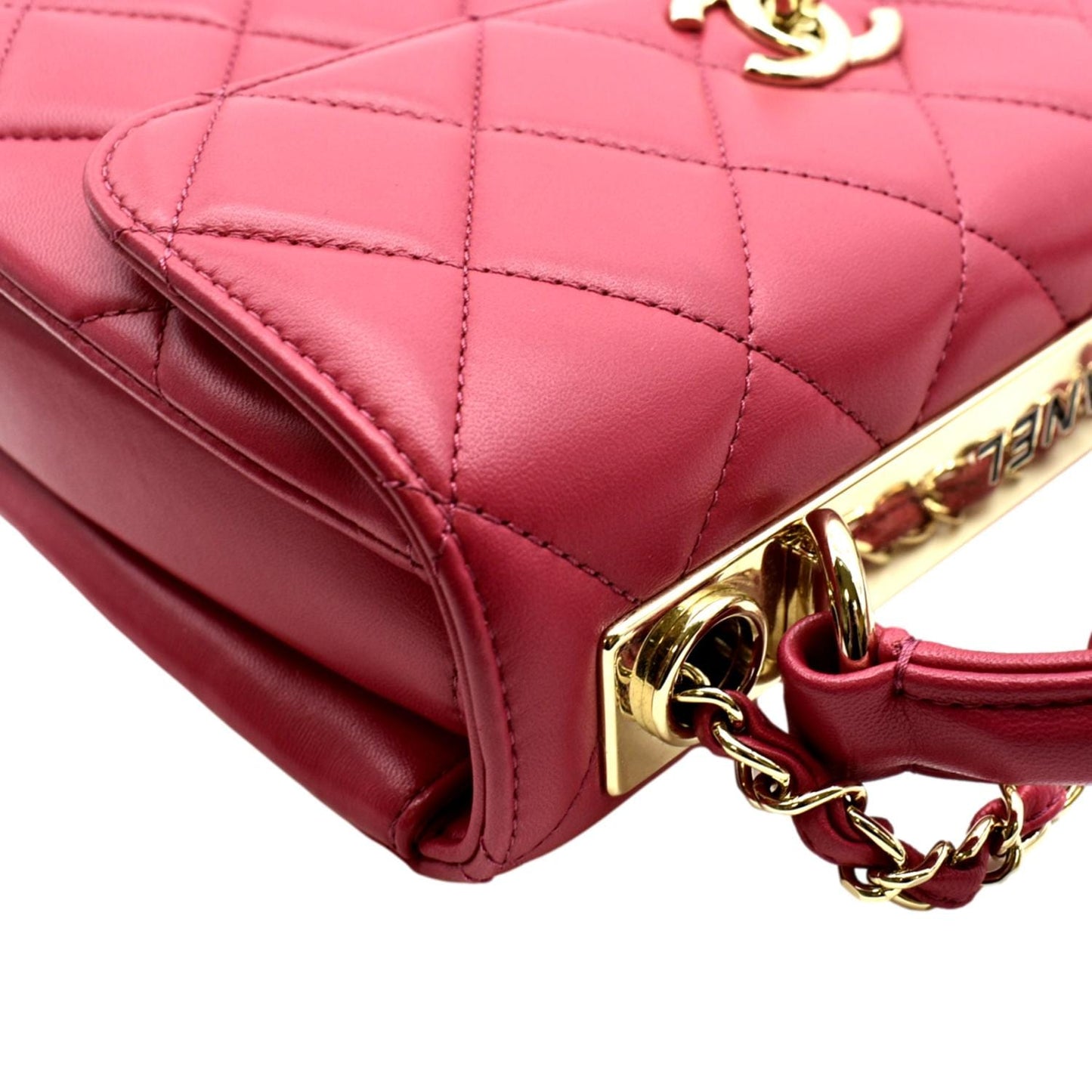 CHANEL Trendy CC Top Handle Flap Quilted Leather Shoulder Bag Red