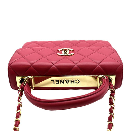 CHANEL Trendy CC Top Handle Flap Quilted Leather Shoulder Bag Red
