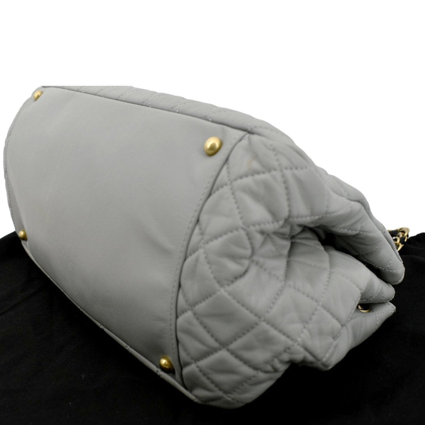 CHANEL East West Accordion Flap Quilted Calfskin Leather Shoulder Bag Grey