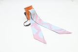 Hermes 'Les Coupes Tattoo' Twilly in Pale Blue and Pink Silk