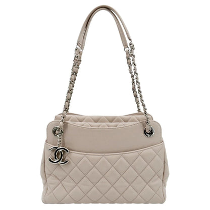CHANEL CC Quilted Lambskin Leather Shopping Tote Bag Light Pink