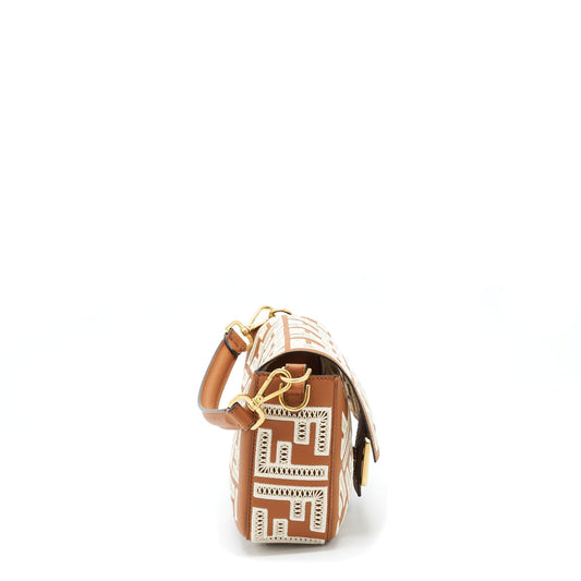 Fendi Baguette Calfskin Brown And White GHW