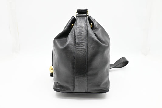 Chanel Drawstring Bucket Bag in Black Leather