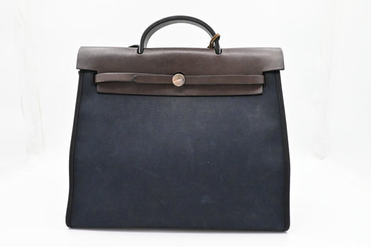 Hermes Herbag Zip 36 in Black Canvas