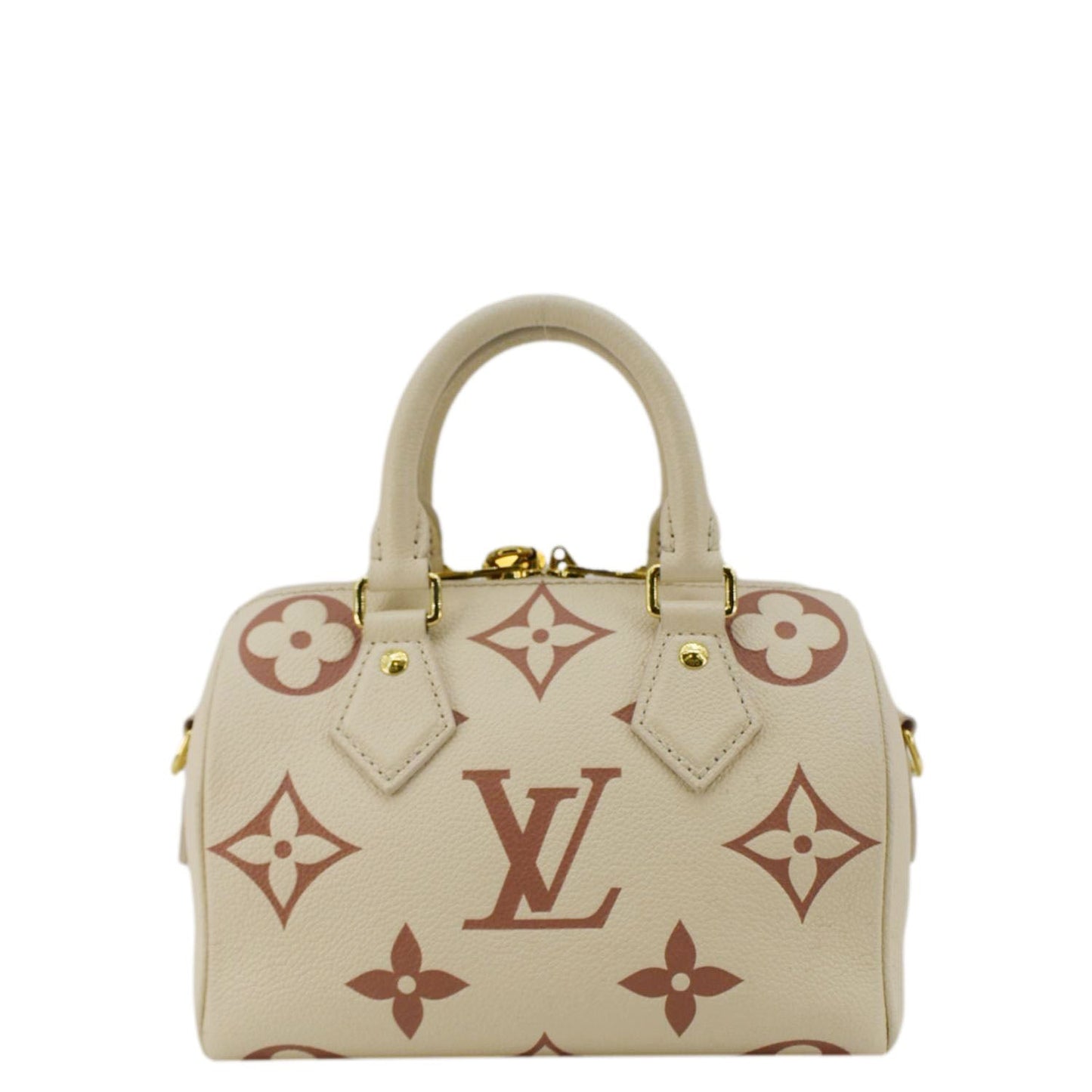 LOUIS VUITTON Speedy 20 Bandouliere Giant Monogram Empreinte Leather Shoulder Bag Cream