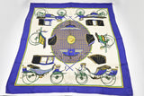 Hermes 'Les Voitures A Transformation' Carre 90 in Blue Silk