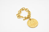 Chanel Gold Logo Round Medallion Chain Link Bracelet