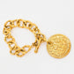 Chanel Gold Logo Round Medallion Chain Link Bracelet