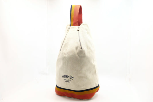 Hermes Natural Toile Chevron Cavalier Sling Bag in Off White Canvas