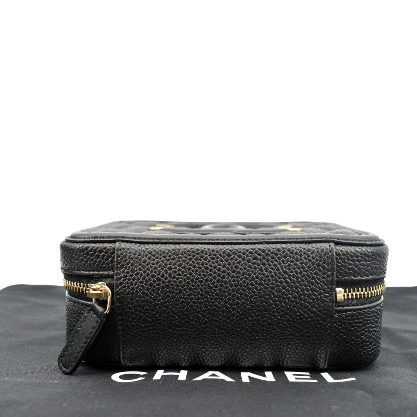 CHANEL CC Filigree Vanity Quilted Caviar Leather Clutch Shoulder Bag Black