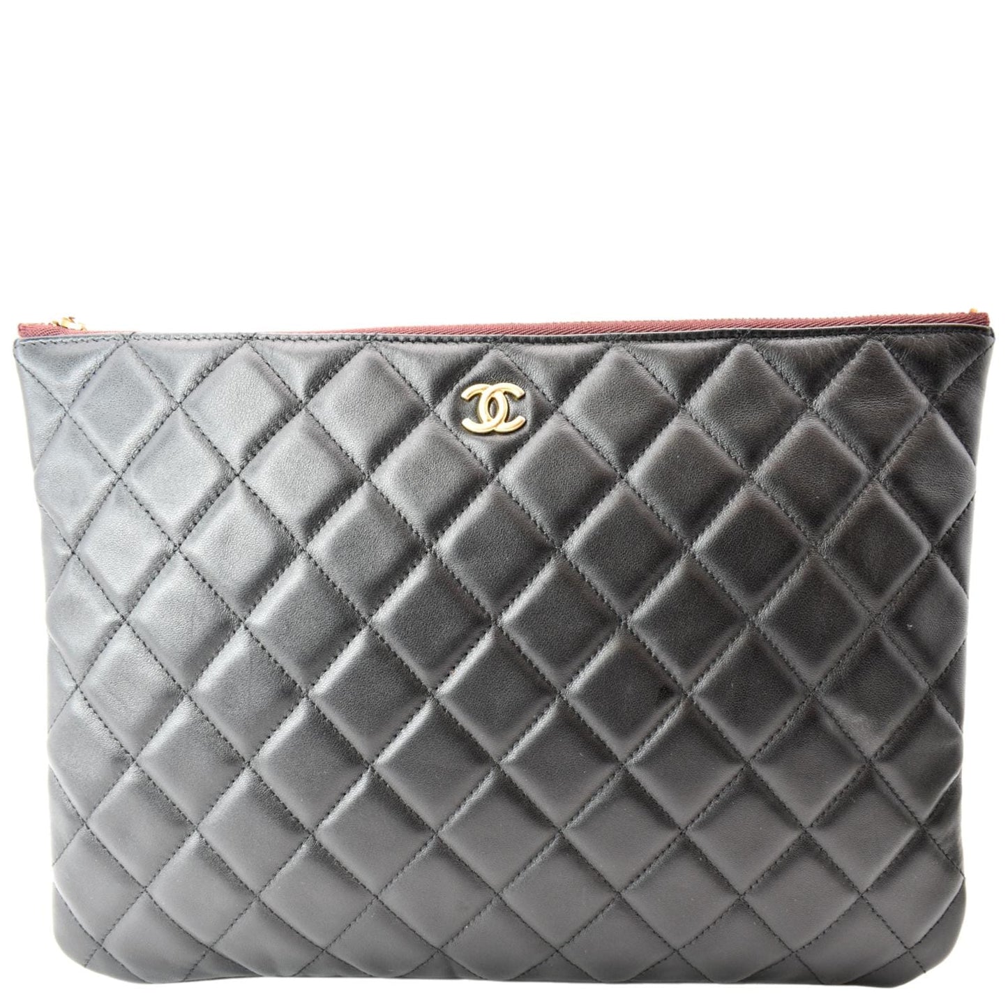 CHANEL Leather O-Case Zip Pouch Black