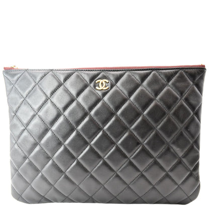 CHANEL Leather O-Case Zip Pouch Black