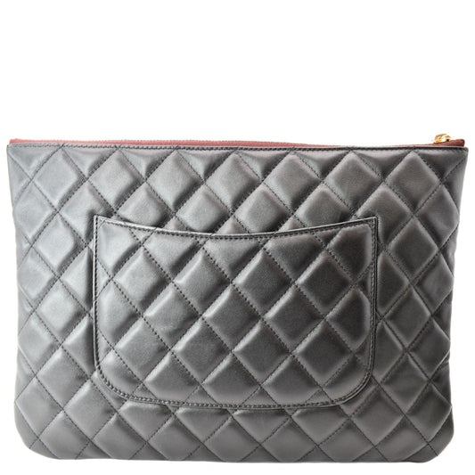 CHANEL Leather O-Case Zip Pouch Black