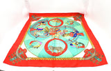 Hermes 'Circus' Carre 90 in Light Red & Turquoise Silk