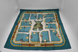 Hermes 'Camails' Carre 90 in Turquoise Silk