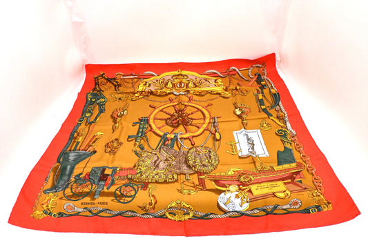 Hermes 'Musée' Carre 90 in Light Red Silk