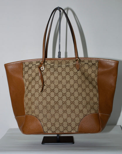Gucci Monogram Medium Bree Zippered Tote Beige Tabacco