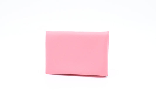 Hermes Calvi Card Holder in Rose Azalée Leather