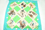 Hermes 'Le Monde du Polo' Carre 90 in Turquoise Silk