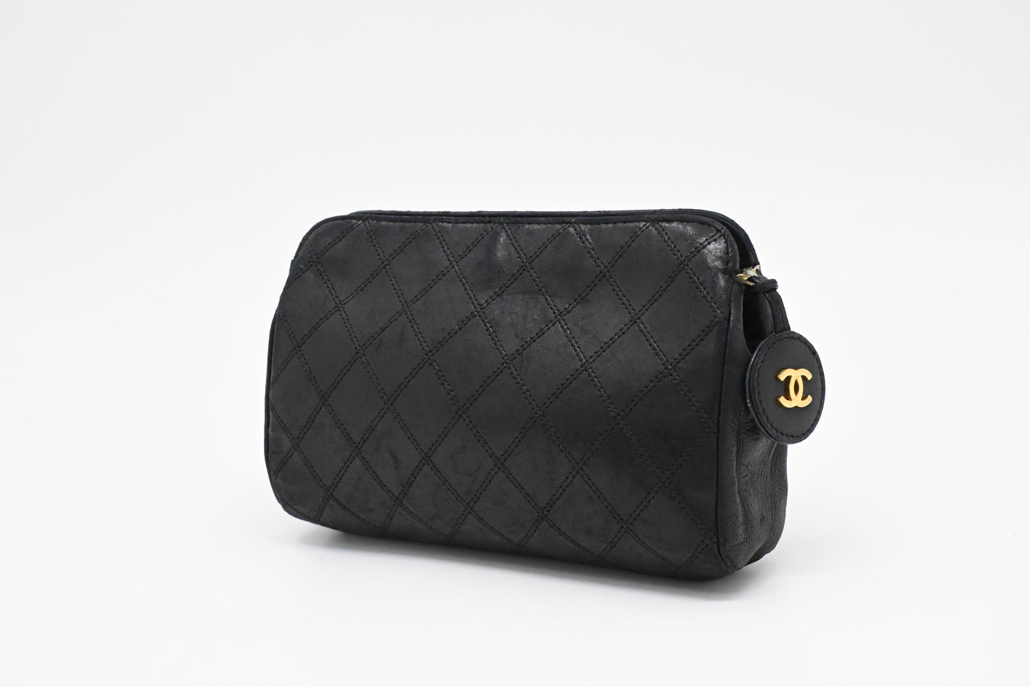 Chanel Pouch in Black Matelassé Leather