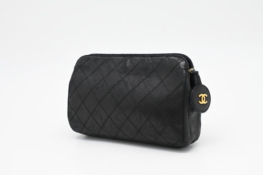 Chanel Pouch in Black Matelassé Leather