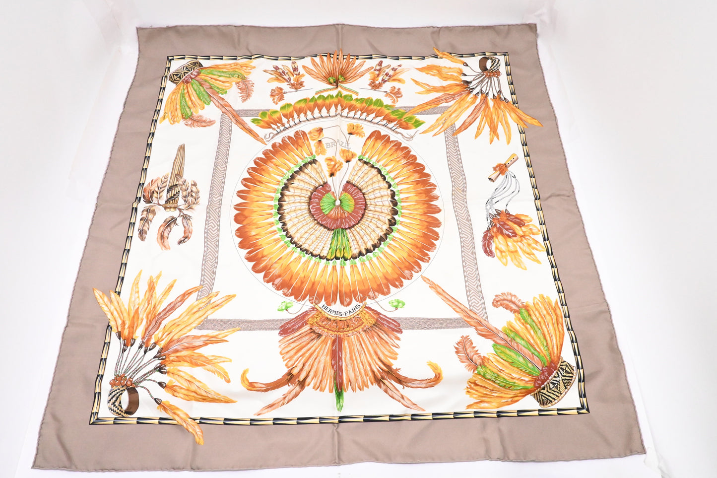 Hermes 'Brazil' Carre 90 in Gray Silk