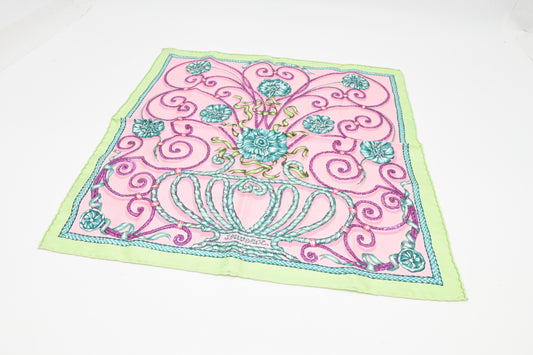 Hermes 'Jouvence' Gavroche in Light Green and Pink Silk