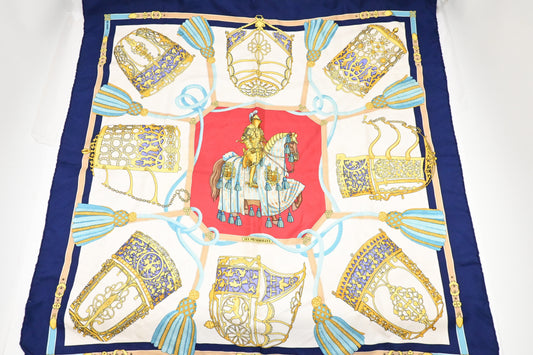 Hermes 'Les M rolles' Carre 90 in Navy Blue Silk