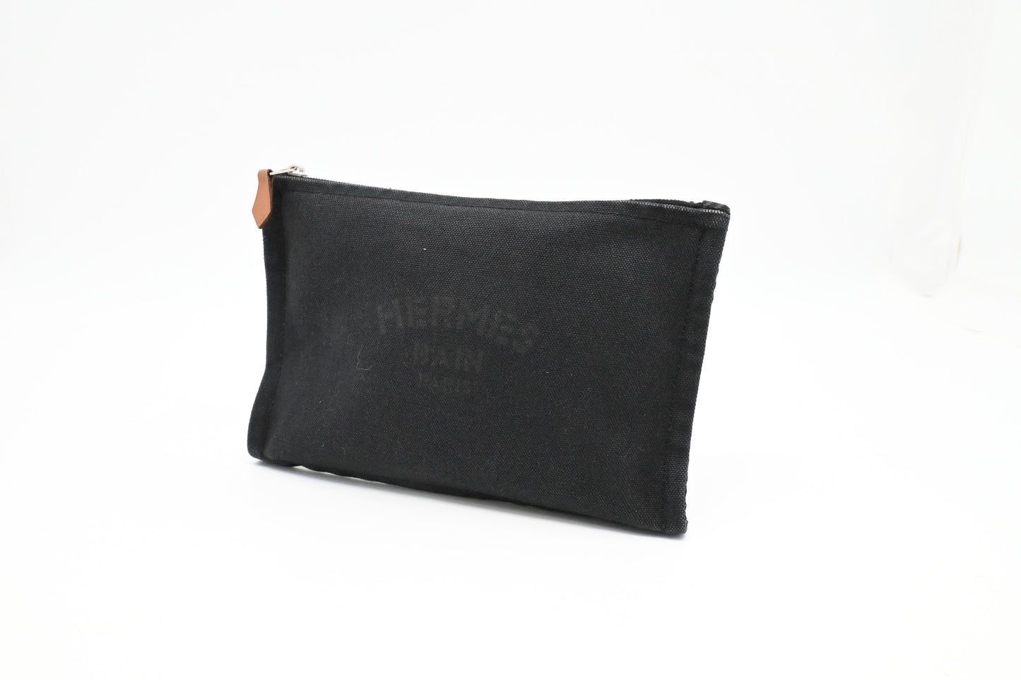 Hermes Bain Small Flat Yachting Pouch in Black Canvas
