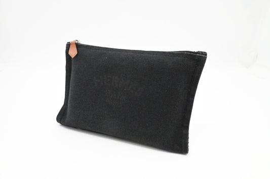 Hermes Small Bain Pouch in Black Canvas