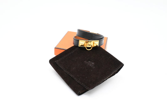 Hermes Rivale Double Tour Bracelet in Black Leather