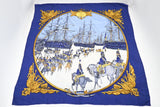Hermes 'Marine et Cavalerie' Carre 90 in Blue Silk