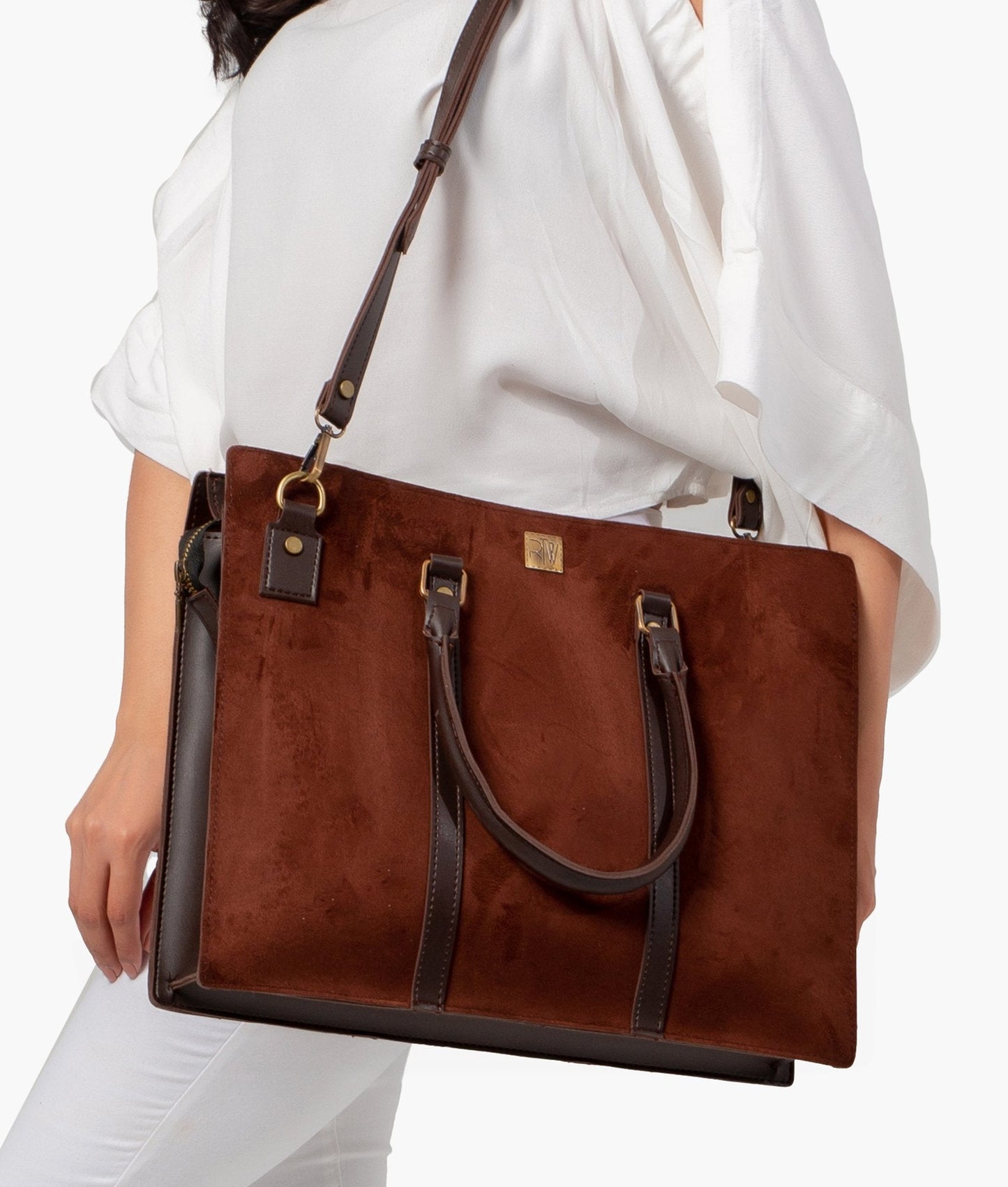 Dark brown suede laptop bag