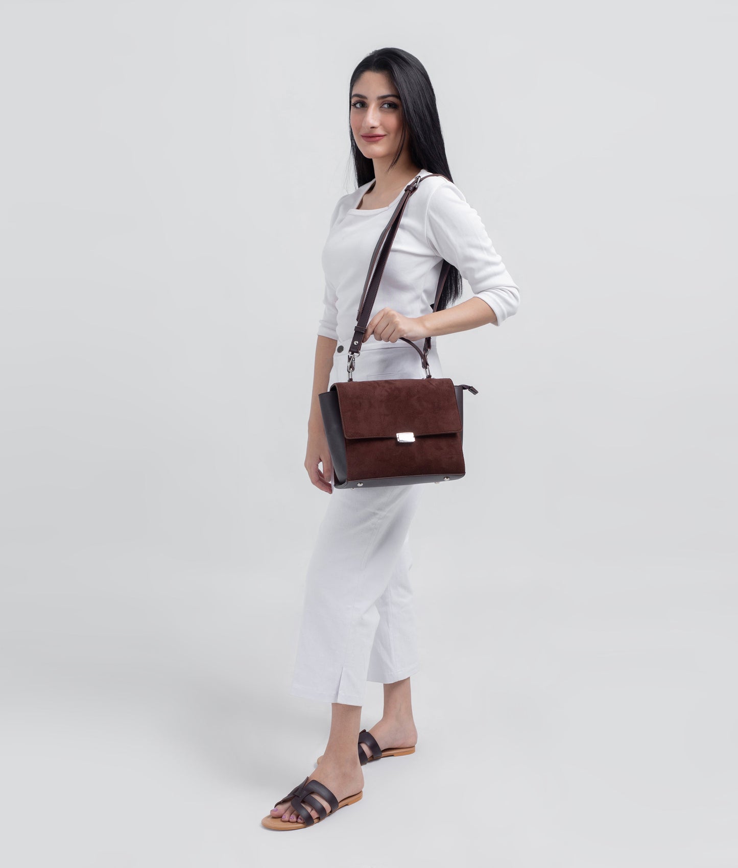Dark brown suede mini messenger bag