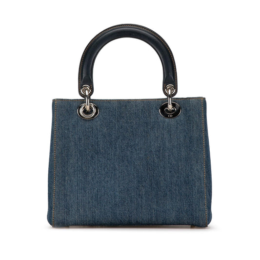 Dior Medium Denim Floral Embellished Lady Dior (SHG-9x1Q2j)