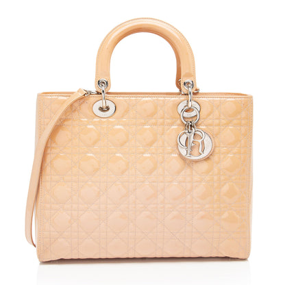 Dior Patent Leather Lady Dior Large Tote (SHF-2qzbI4)
