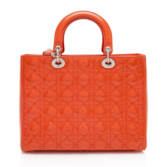 Dior Patent Leather Lady Dior Large Tote (SHF-w6Nhh6)