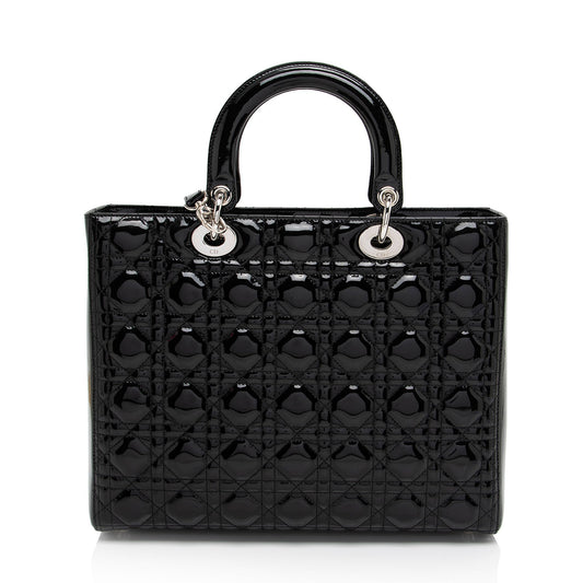 Dior Patent Leather Lady Dior Large Tote (SHF-DomNwp)