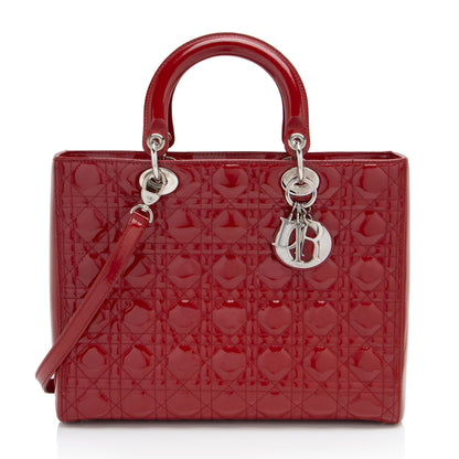 Dior Cannage Patent Leather Lady Dior Large Tote
