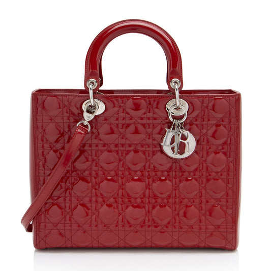 Dior Cannage Patent Leather Lady Dior Large Tote