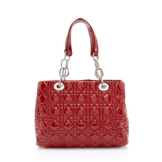 Dior Patent Leather Soft Cannage Lady Dior Small Shopping Tote (SHF-vm0Byx)