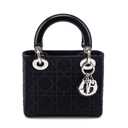 Dior Black Canvas Crystal Studded Cannage Mini Lady Dior