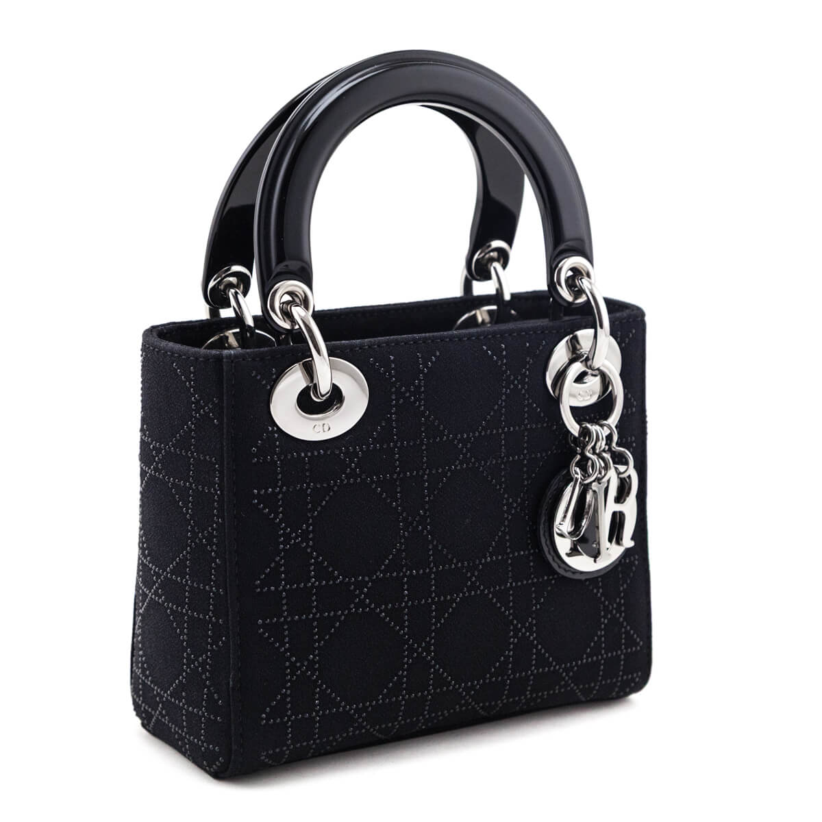 Dior Black Canvas Crystal Studded Cannage Mini Lady Dior